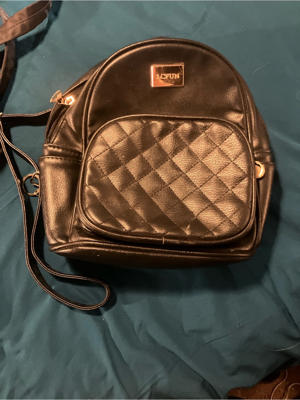 LCFun mini black vegan leather backpack /purse